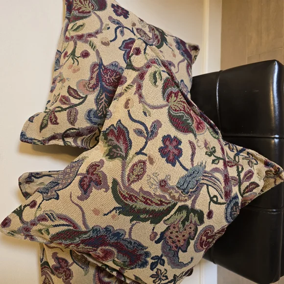 Floral Tapestry Throw Pillows New Handmade 17x17 Inches Heavy Fabric - Picture 2 of 6